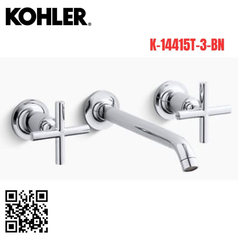 Vòi Chậu Lavabo Kohler K-14415T-3-BN Nóng Lạnh gắn tường