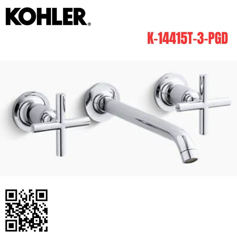 Vòi Chậu Lavabo Kohler K-14415T-3-PGD Nóng Lạnh gắn tường