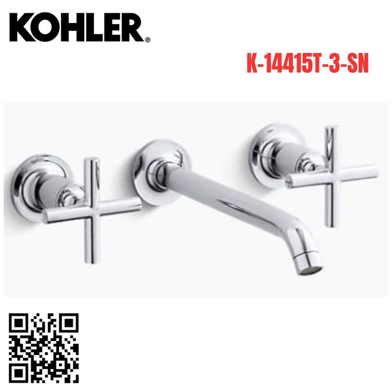 Vòi Chậu Lavabo Kohler K-14415T-3-SN Nóng Lạnh gắn tường