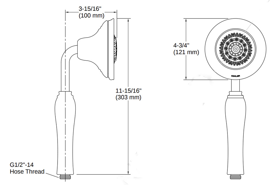 Bản vẽ kỹ thuật vòi sen cầm tay KOHLER K-10597-AF
