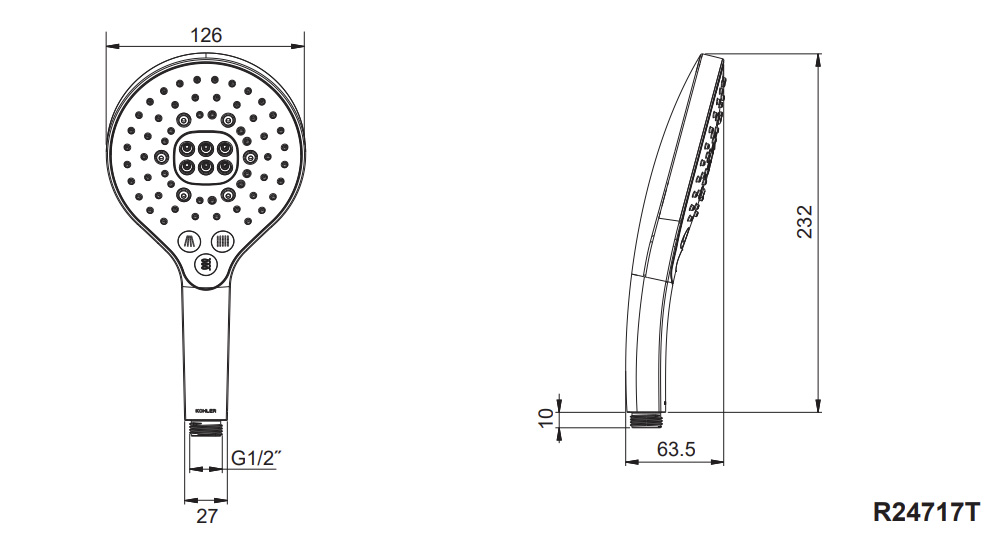 Bản vẽ kỹ thuật vòi sen cầm tay Kohler K-R24717T-CP