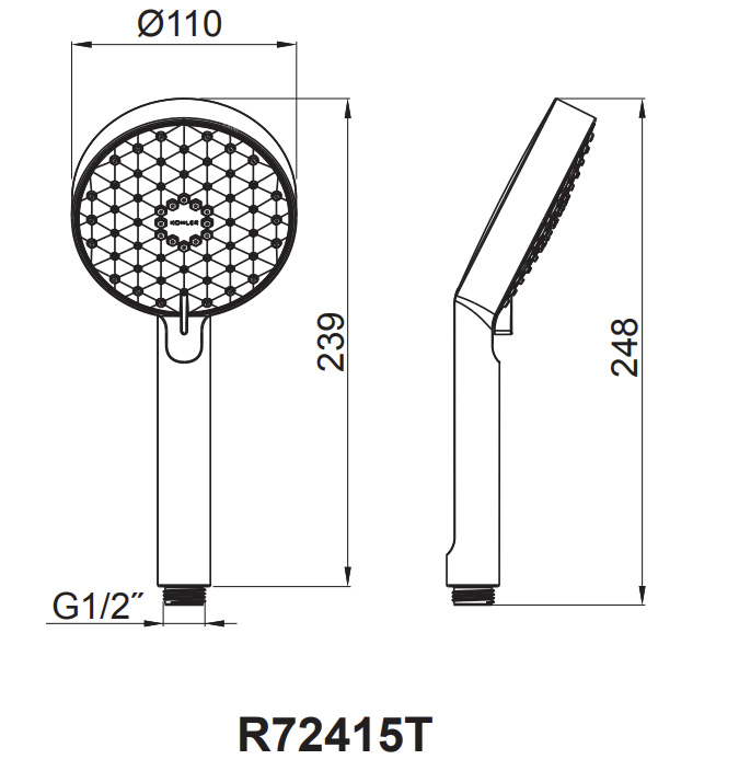 Bản vẽ kỹ thuật vòi sen cầm tay Kohler K-R72415T-CP