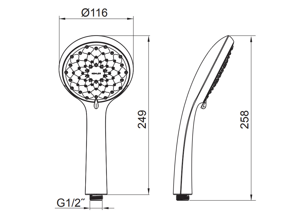 Bản vẽ kỹ thuật vòi sen cầm tay Kohler K-R72421T-CP