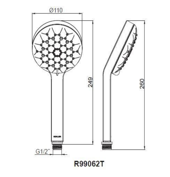 Bản vẽ kỹ thuật vòi sen cầm tay Kohler K-R99062T-CP