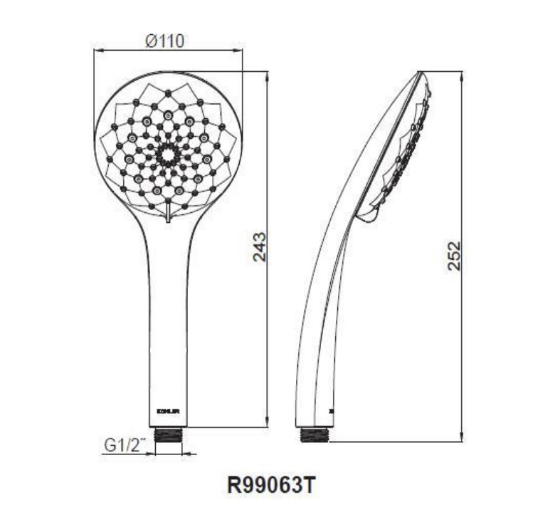 Bản vẽ kỹ thuật vòi sen cầm tay Kohler K-R99063T-CP