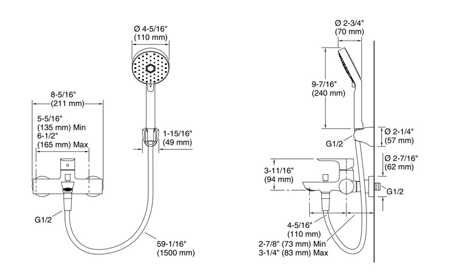 Bản vẽ kỹ thuật sen tắm Kohler K-25107T-4-CP