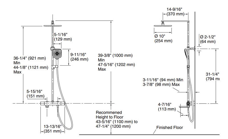 Bản vẽ kỹ thuật sen tắm Kohler K-73111T-7-RGD