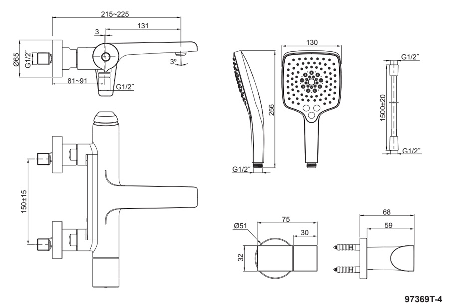 Bản vẽ kỹ thuật tham khảo Kohler K-97369T-4-CP